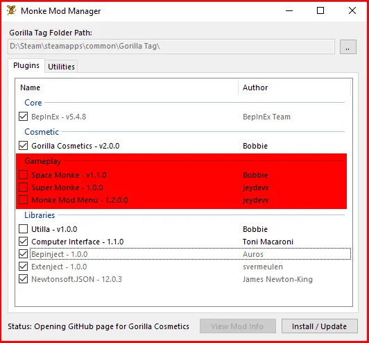 Monke Mod Manager Interface Screenshot